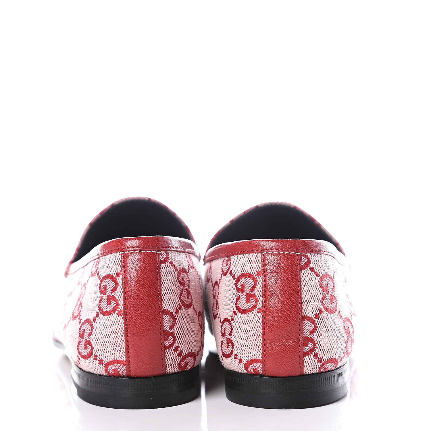 Gucci Canvas GG Monogram Horsebit Womens Jordaan Loafers 37.5 Gardenia Hibiscus Red 7 of 13