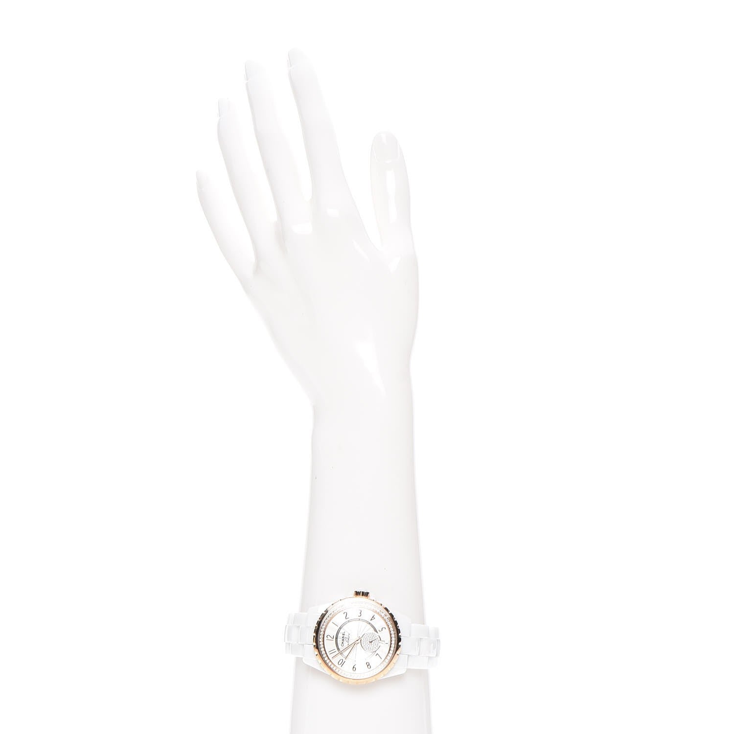 Chanel Stainless Steel 18K Beige Gold Ceramic Diamond 36.5mm J12 Automatic Watch White 2 of 7