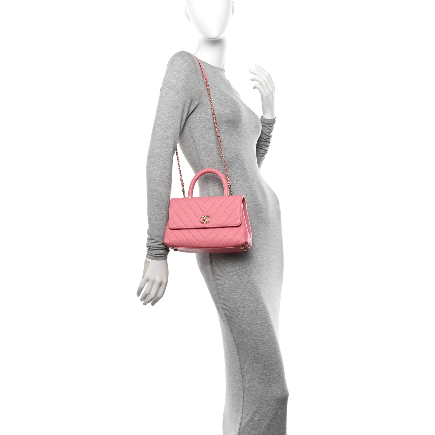 Caviar Chevron Quilted Mini Coco Handle Flap Pink