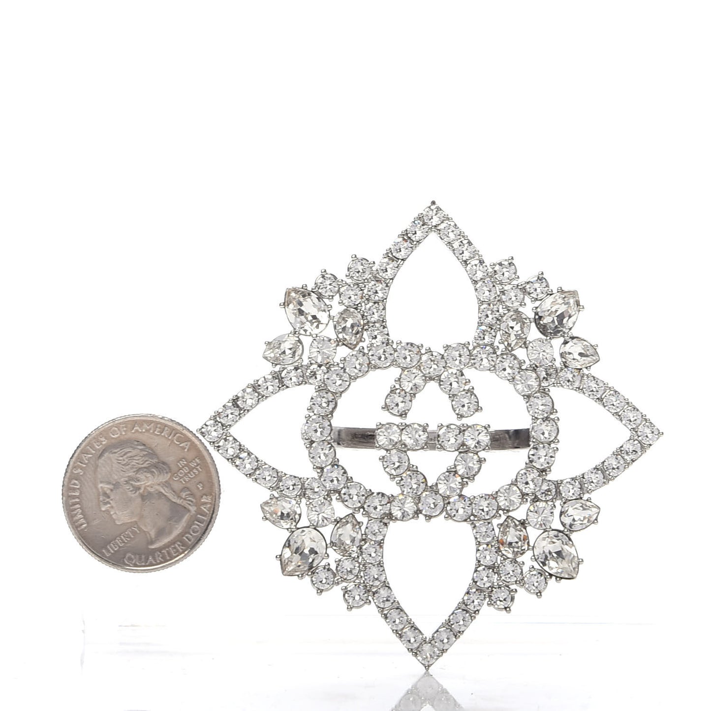 Metal Crystal Double G Ring Silver