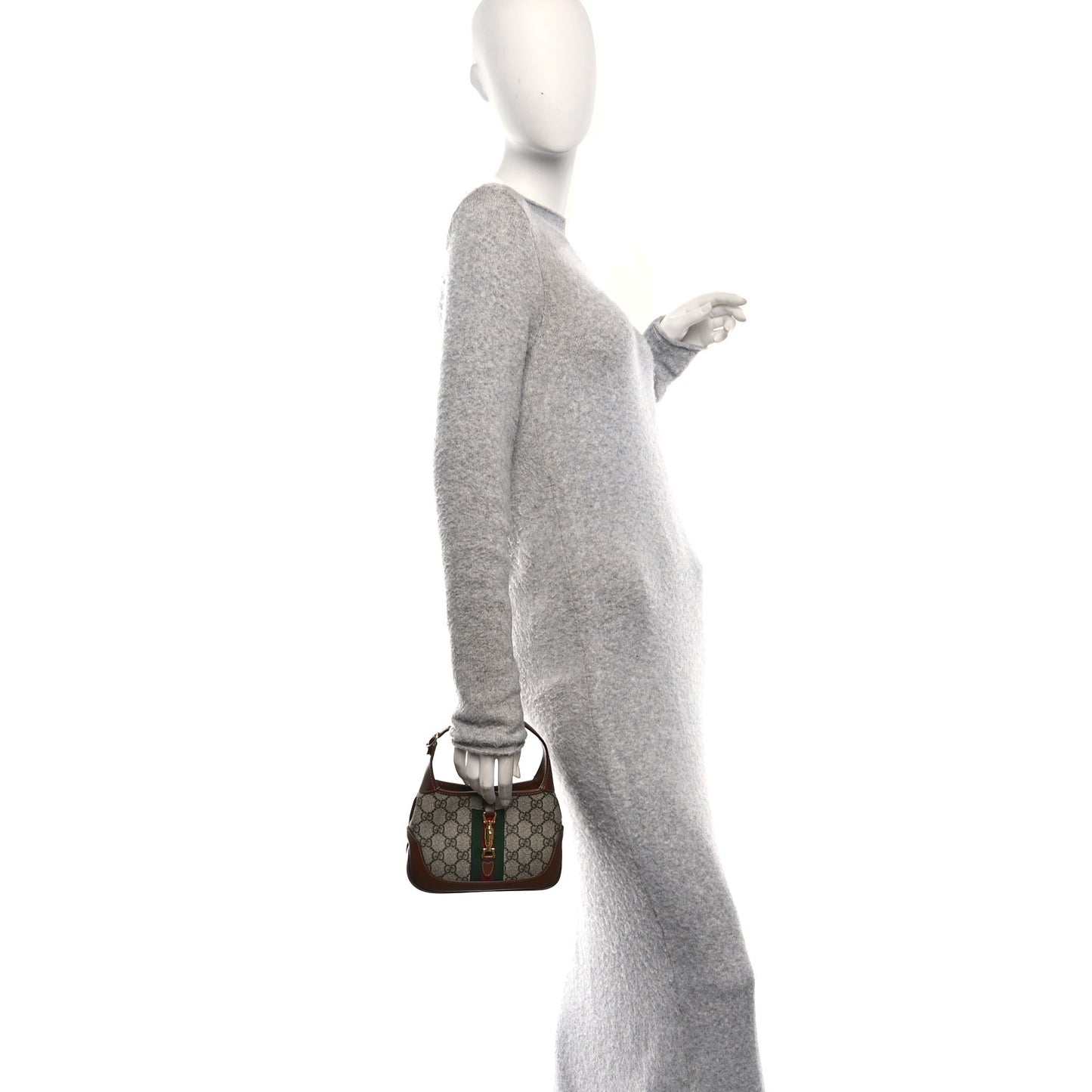 GG Supreme Monogram Azalea Calfskin Web Mini Jackie 1961 Hobo Beige Ebony Brown Sugar