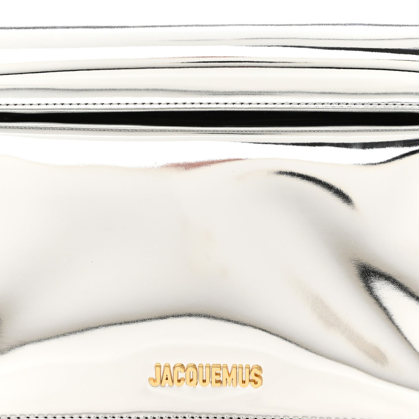 Metallic Patent Calfskin La Pochette Rond Carre Silver