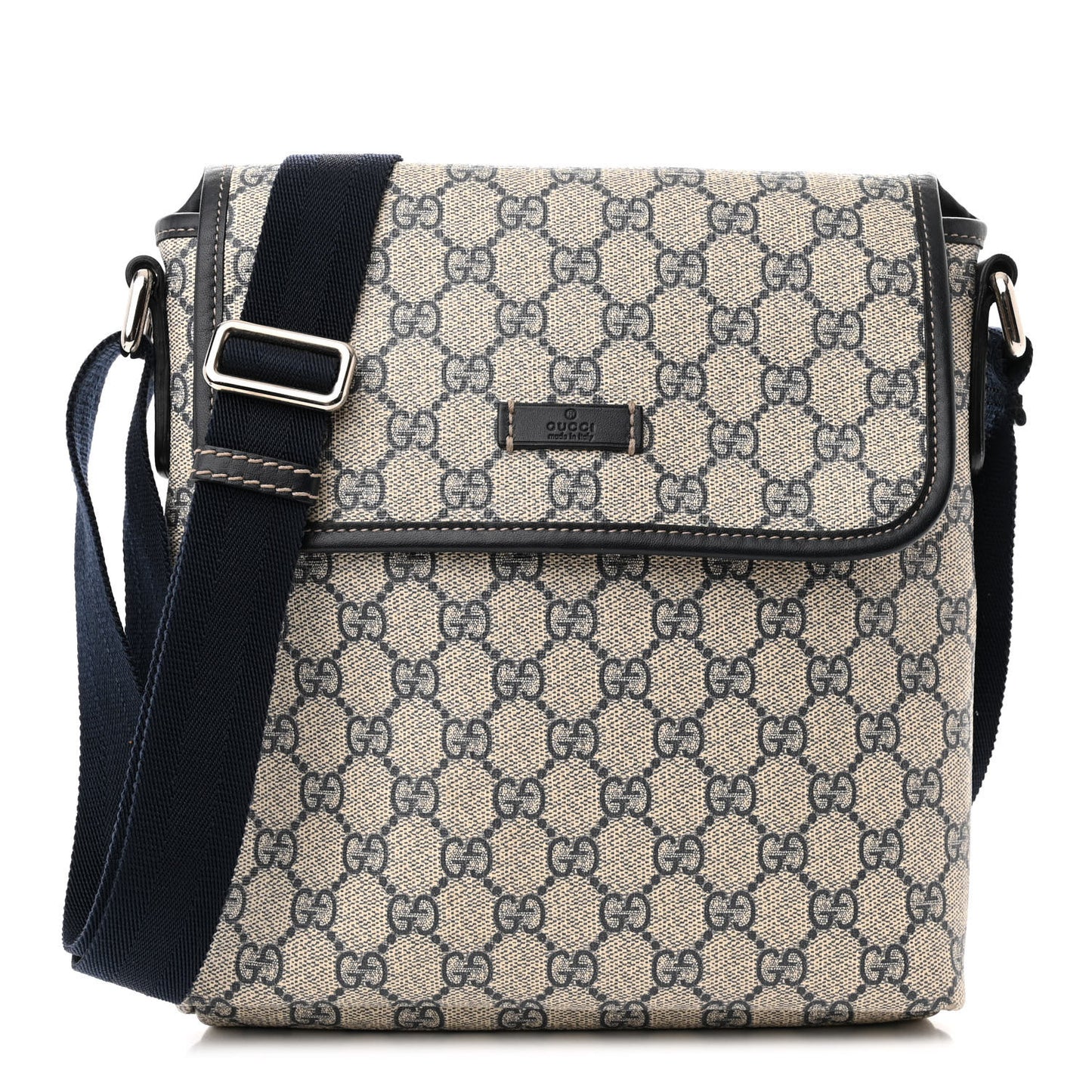 GG Plus Monogram Sellieria Calfskin Small Flap Messenger Bag Beige Blue
