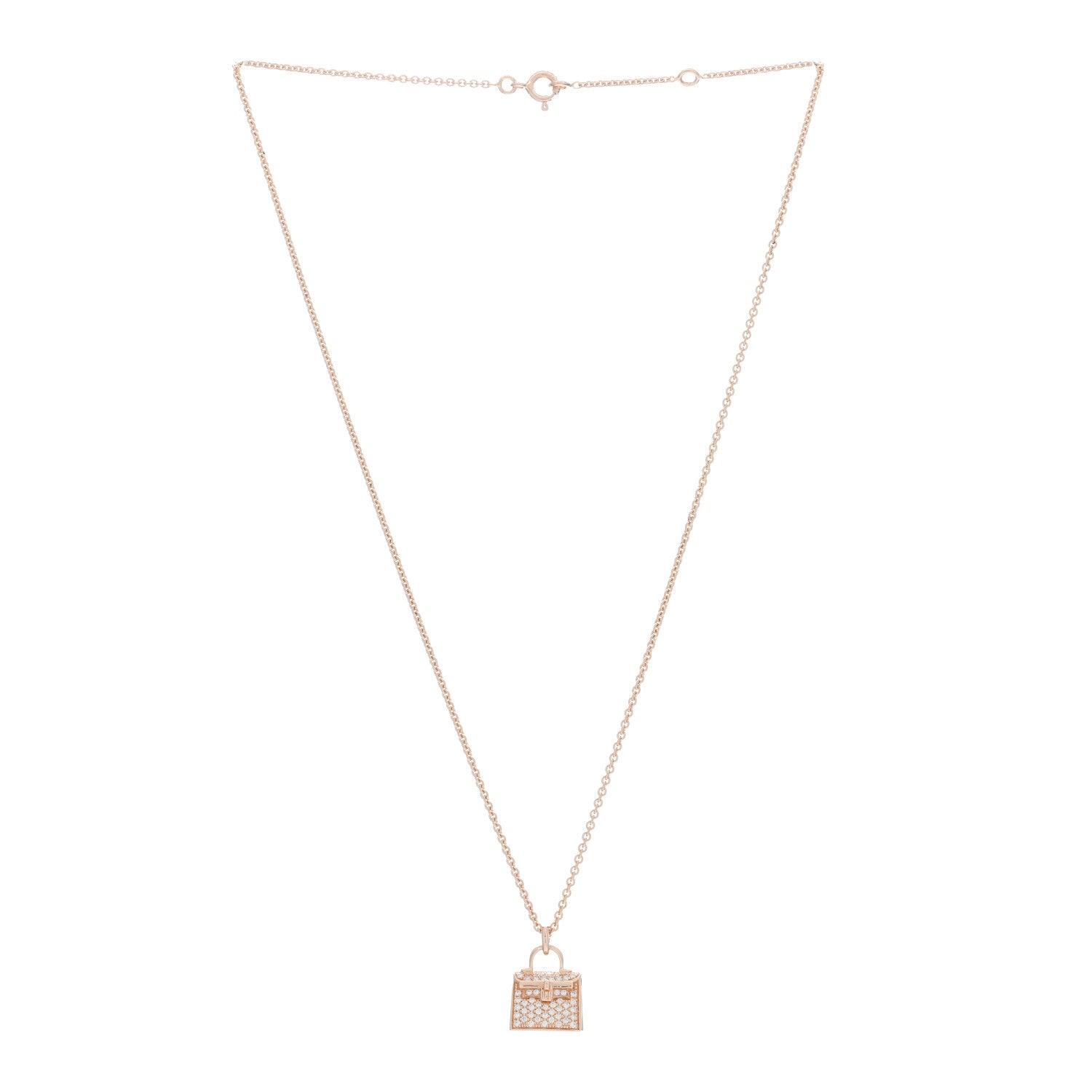 Hermes 18K Rose Gold Diamond Kelly Amulettes Pendant Necklace 3 of 5