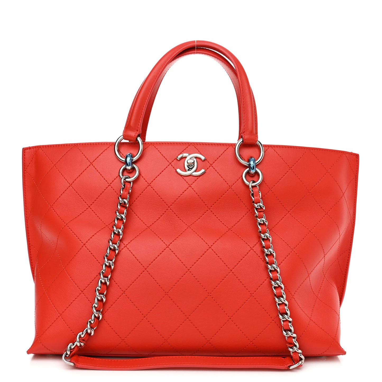 Calfskin Stitch Medium Ring My Bag Shopping Tote Red