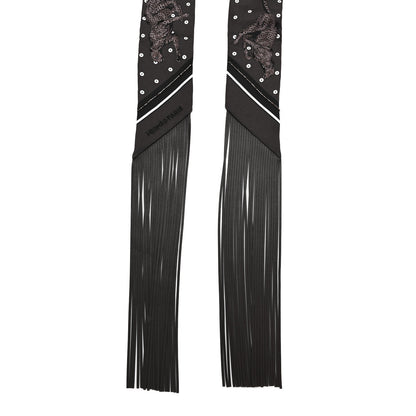 Hermes Silk Beaded Guepard Bandana Fringed Twilly Cacao Etoupe White 2 of 3