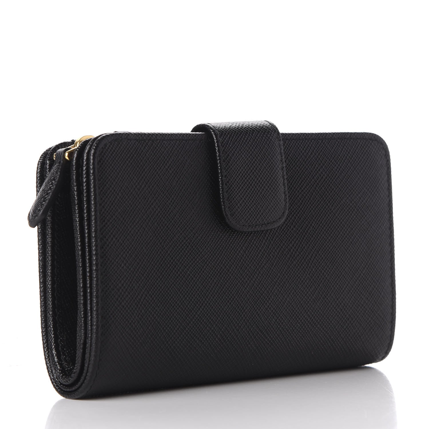 Prada Saffiano Triangle Compact Wallet Black 3 of 9