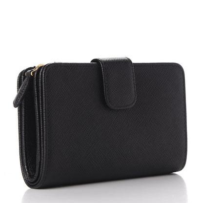 Prada Saffiano Triangle Compact Wallet Black 3 of 9