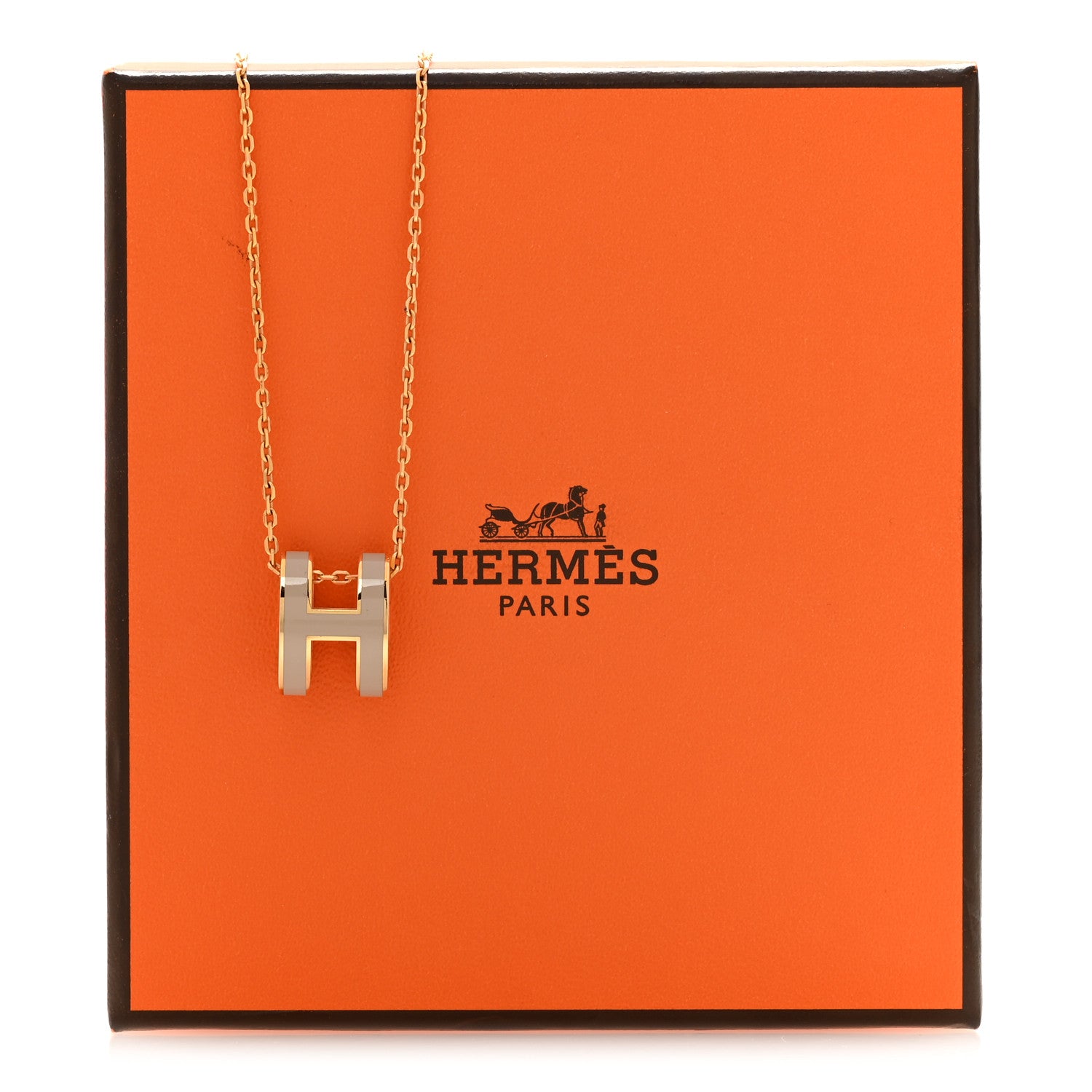 Hermes Lacquered Gold Pop H Pendant Necklace Marron Glace 7 of 7