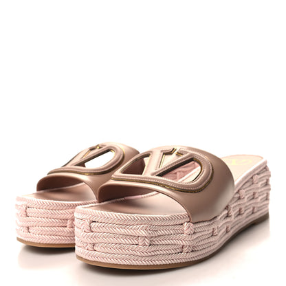 Valentino Garavani Calfskin Vlogo Platform Espadrille Slide Sandals 38 Neutral 3 of 8