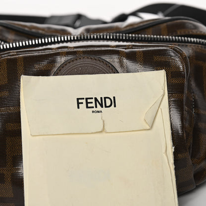 Fendi Glazed Fabric Vitello Century FF 1974 Stamp Patch Mens Pocket Belt Bag Mogano Panna Black 20 of 21