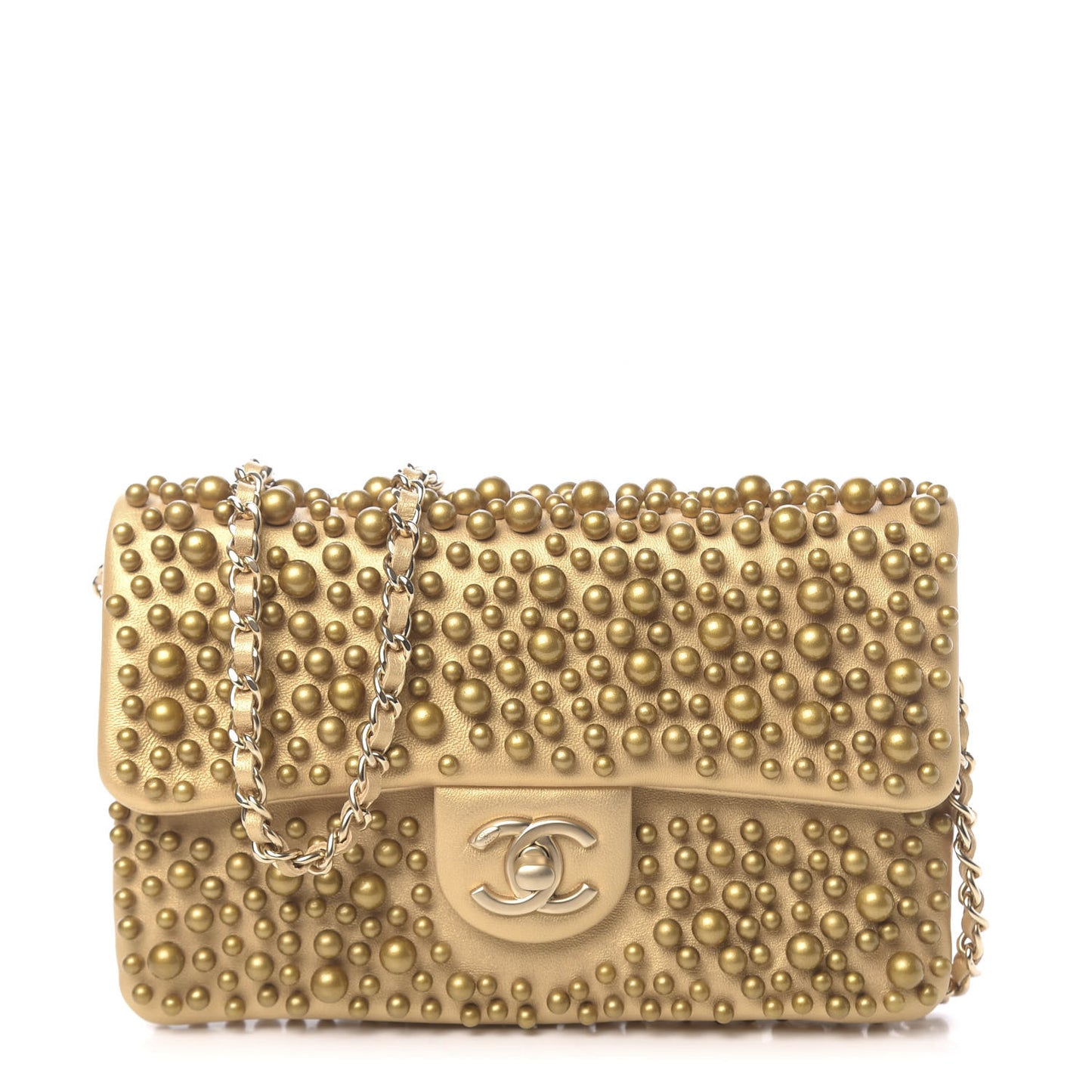 Lambskin Pearls Flap Gold