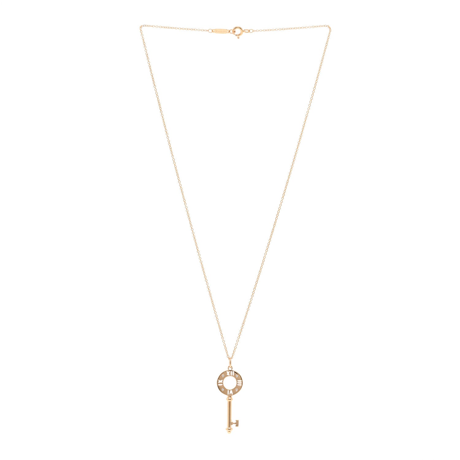 Tiffany 18K Rose Gold Diamond Atlas Pierced Key Pendant Necklace 3 of 5