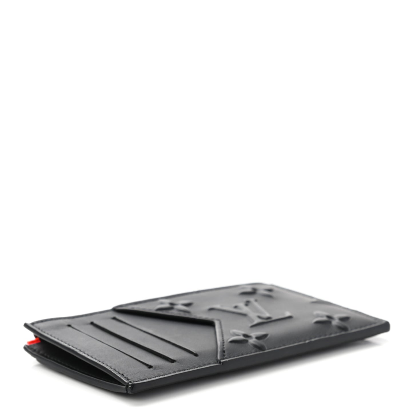Calfskin Debossed Monogram Coin Card Holder Black