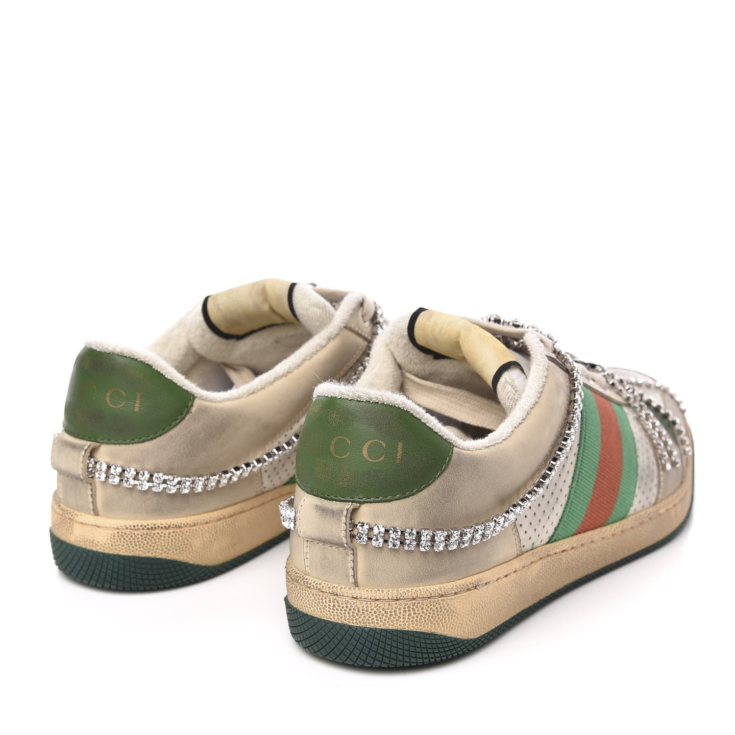 Gucci Nubuck Calfskin Web Removable Crystals Mens Screener Sneakers 7 Dusty Milk New Mystic White 4 of 8