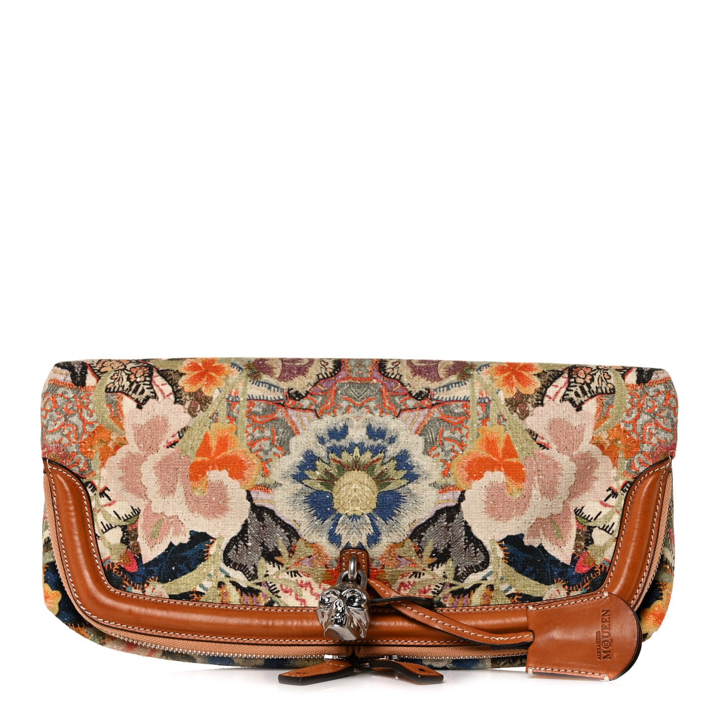 Printed Canvas Floral Patchwork Padlock Skull Clutch