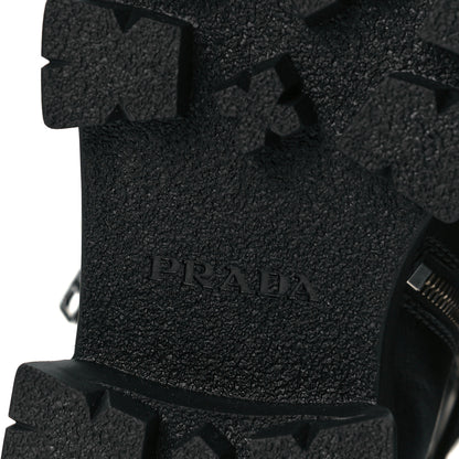 Prada Vitello Lux Nylon Metal Triangle Logo Monolith Pouch Pocket 55mm Tall Combat Boots 37 Black 7 of 7
