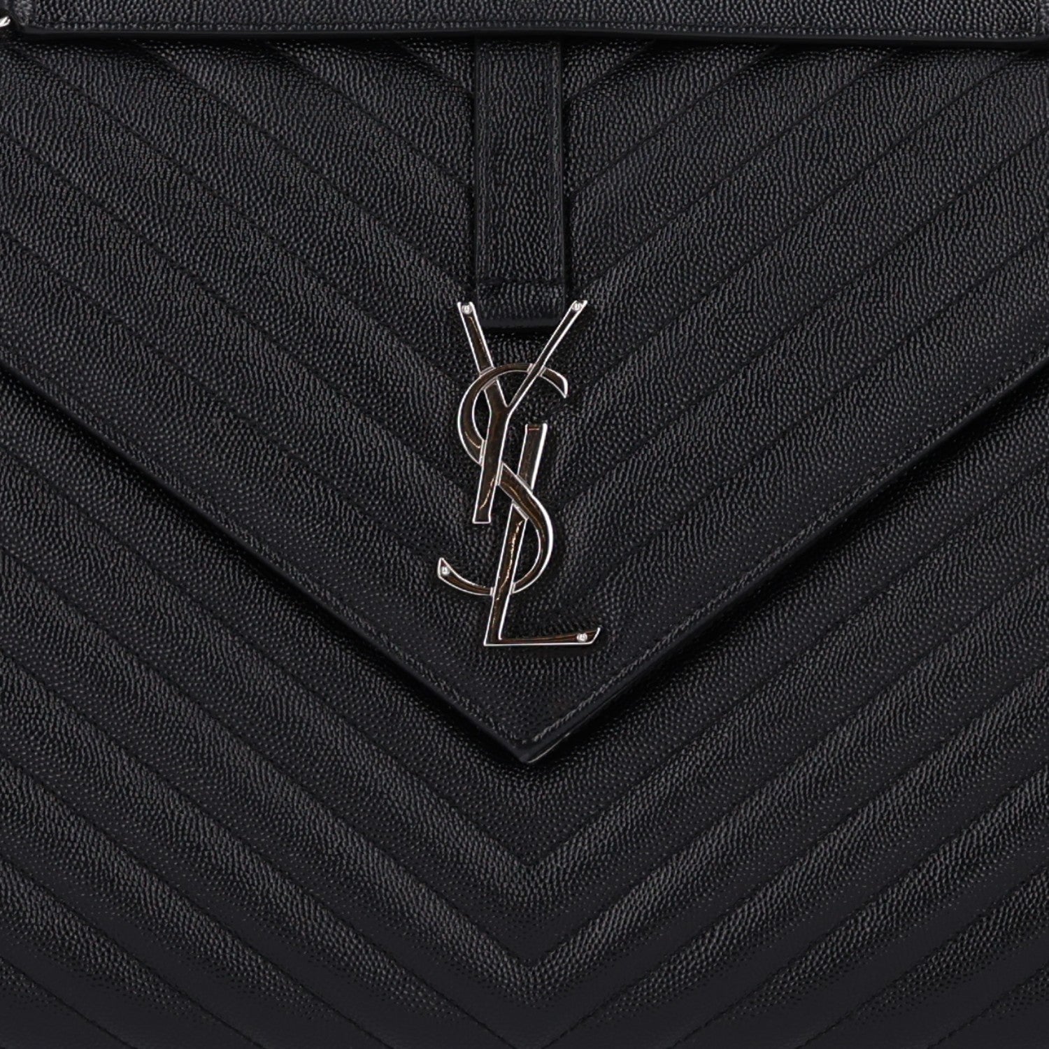 Saint Laurent Grain De Poudre Matelasse Chevron Large Monogram Satchel Black 9 of 11