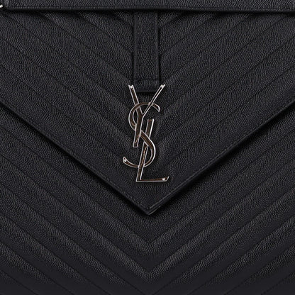 Saint Laurent Grain De Poudre Matelasse Chevron Large Monogram Satchel Black 9 of 11