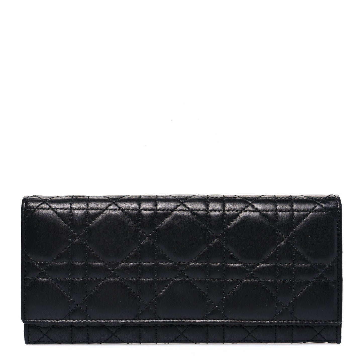 Lambskin Cannage Lady Dior Flap Wallet Black