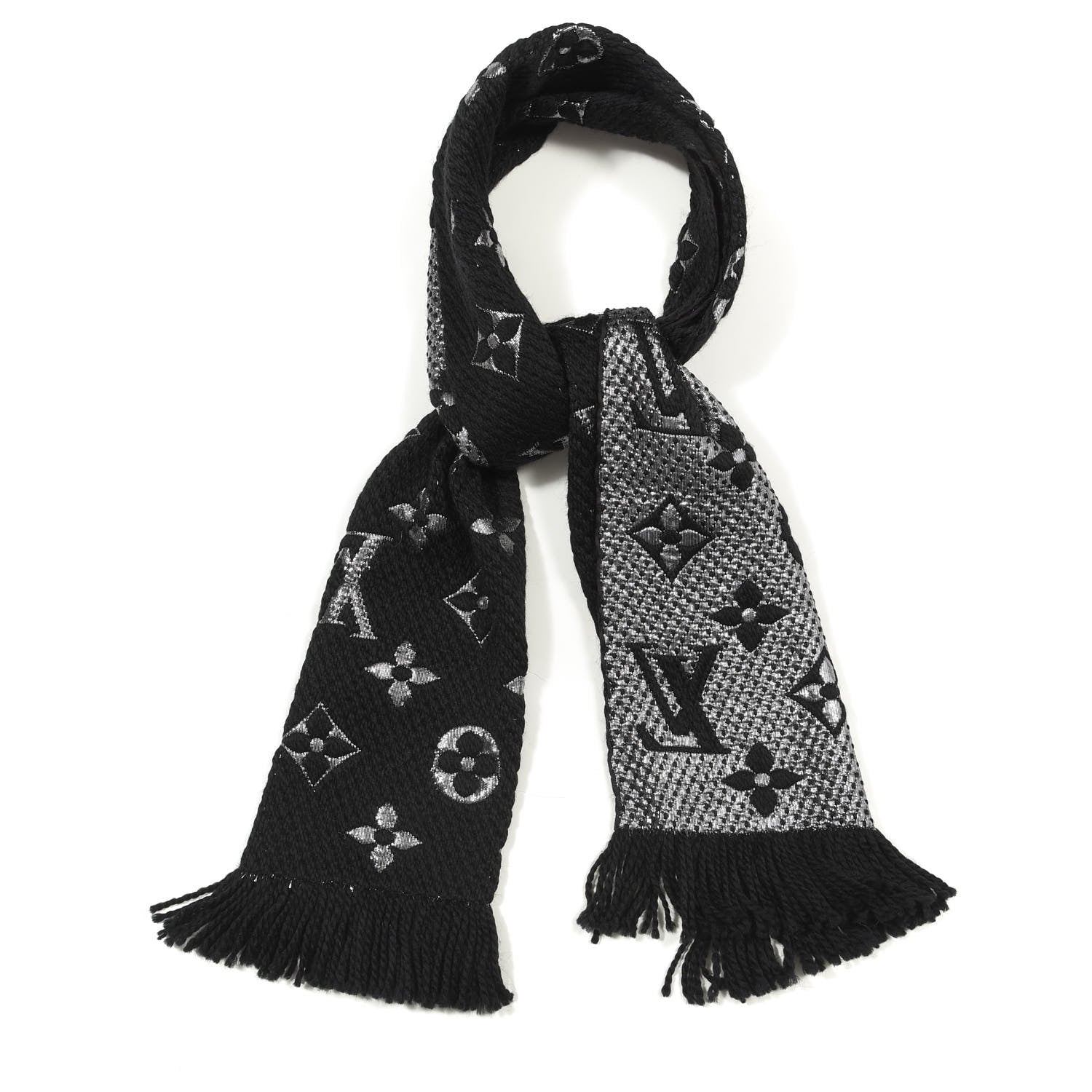Louis Vuitton Wool Silk Logomania Shine Scarf Black 1 of 3