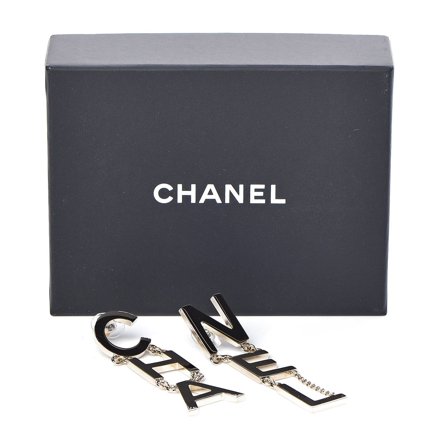 Metal Cha-Nel Logo Drop Earrings Gold