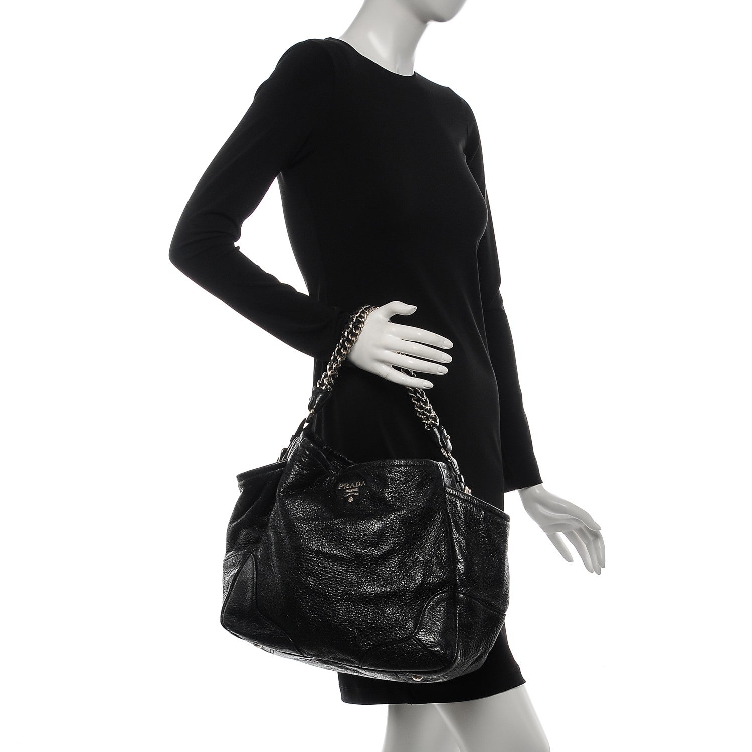 Prada Cervo Lux Chain Shoulder Bag Nero Black 2 of 8