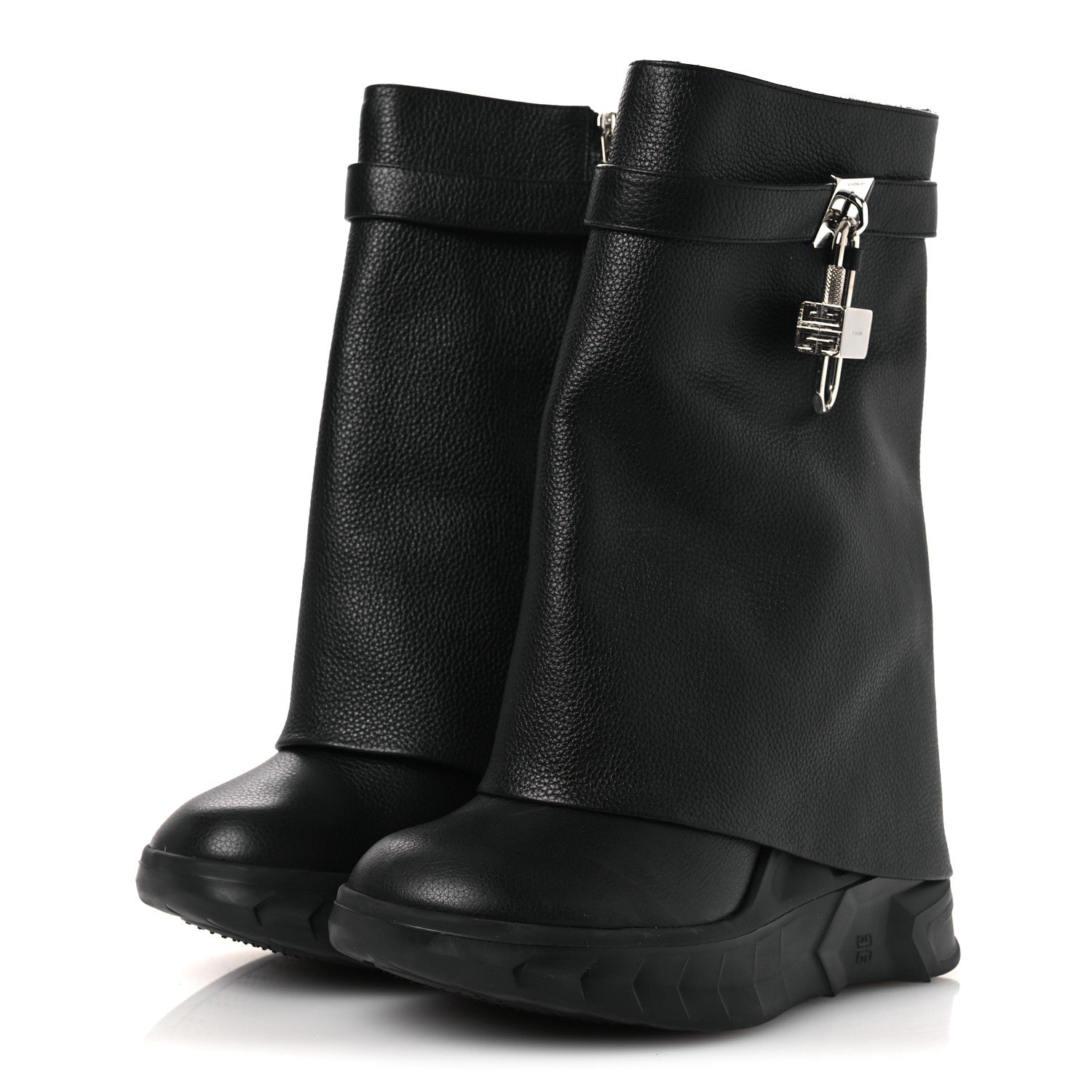 Givenchy Grained Calfskin Shark Lock Biker Ankle Boots 40 Black 3 of 13
