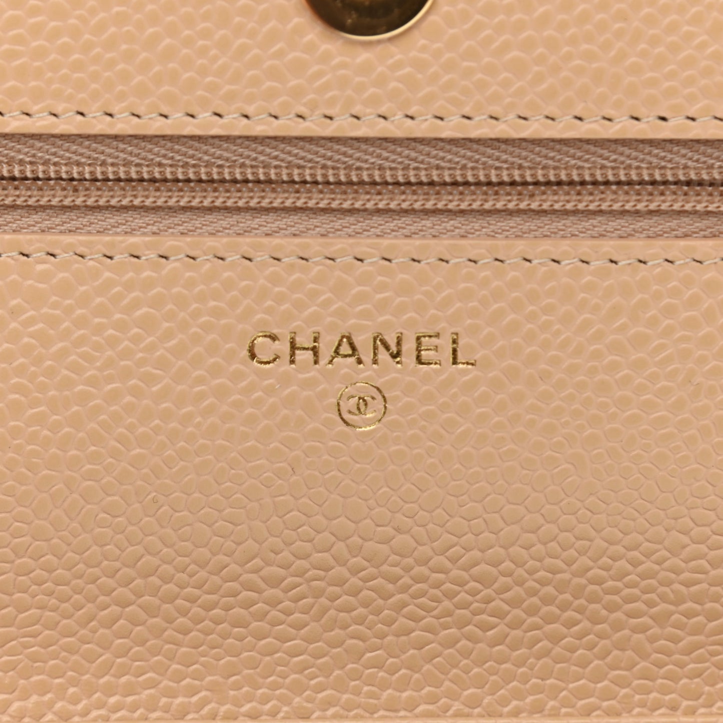 Caviar Quilted Wallet On Chain WOC Beige