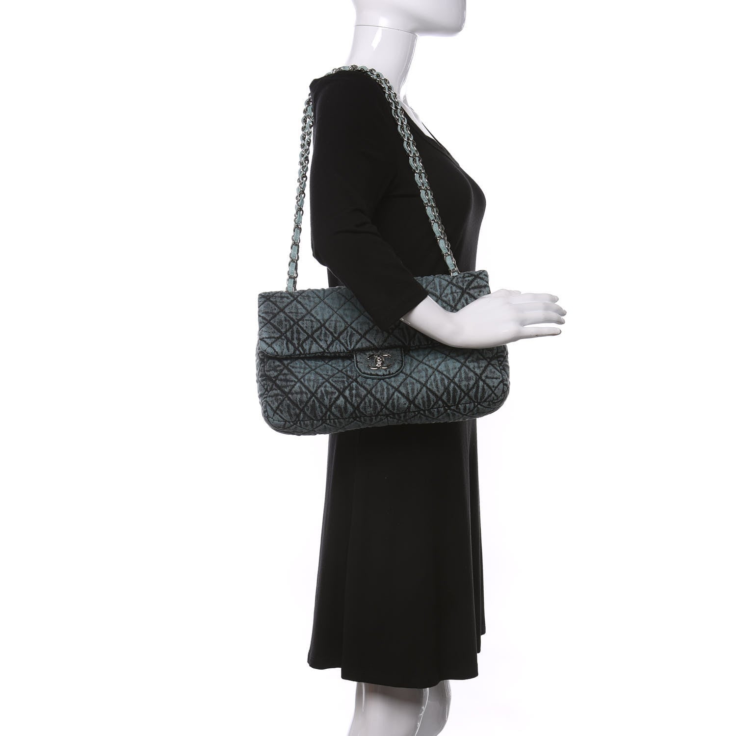 Chanel Denim Quilted Denimpression Flap Green Blue 2 of 10
