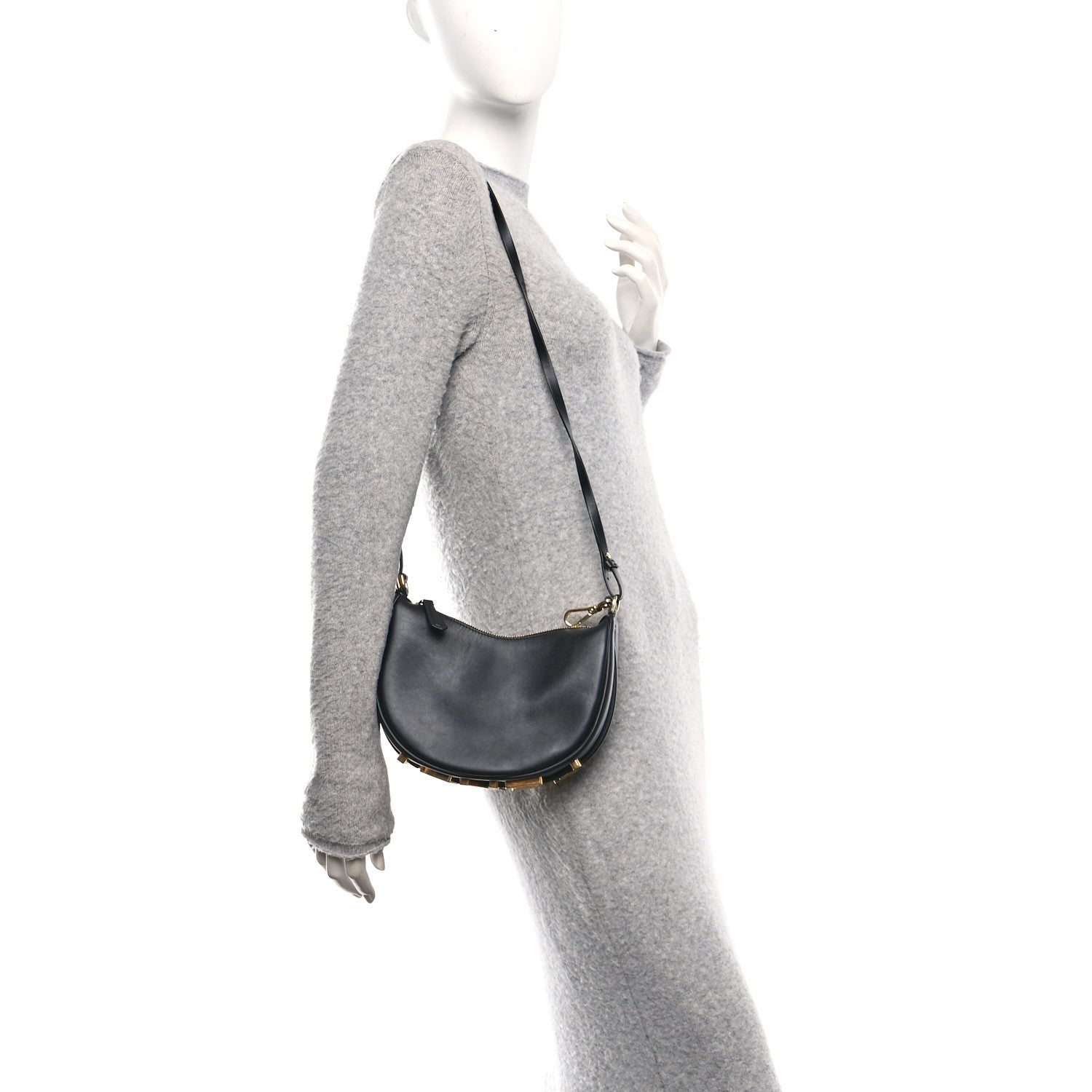 Fendi Vitello Grace Matte Mini Fendigraphy Hobo Bag Black 2 of 10