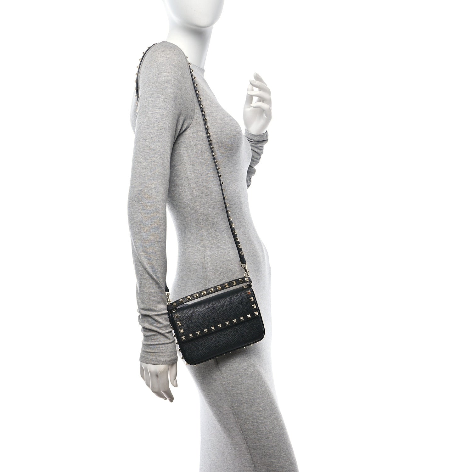 Valentino Garavani Grainy Calfskin Rockstud Crossbody Pouch Black 2 of 10