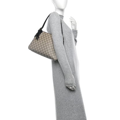 Gucci GG Supreme Monogram Textured Calfskin Medium Emblem Shoulder Bag Beige Dark Brown Black 2 of 10