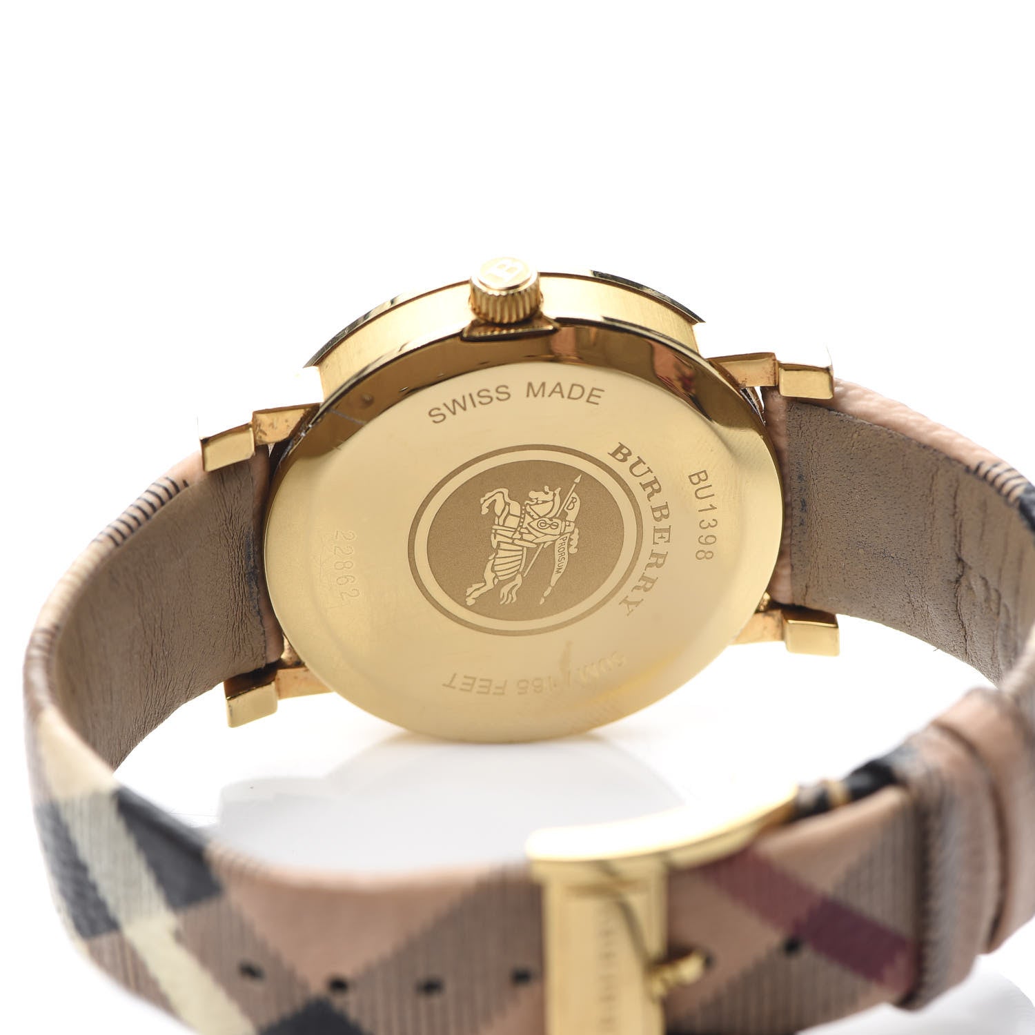 Burberry Stainless Steel Calfskin 38mm Heritage Check Quartz Watch Gold BU1398 4 of 5