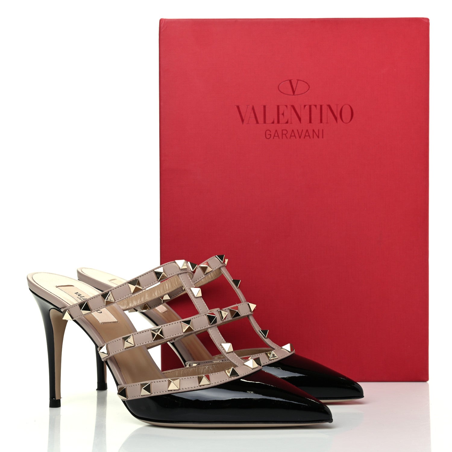 Valentino Garavani Patent Rockstud 90mm Cage Mules 38 Black Poudre 11 of 11