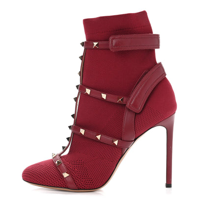 Valentino Garavani Knit Nappa Rockstud Bodytech 105mm Ankle Boots 39.5 Rubino 1 of 4