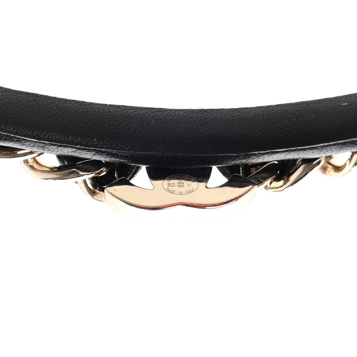 Metal Lambskin CC Turnlock Chain Headband Gold Black