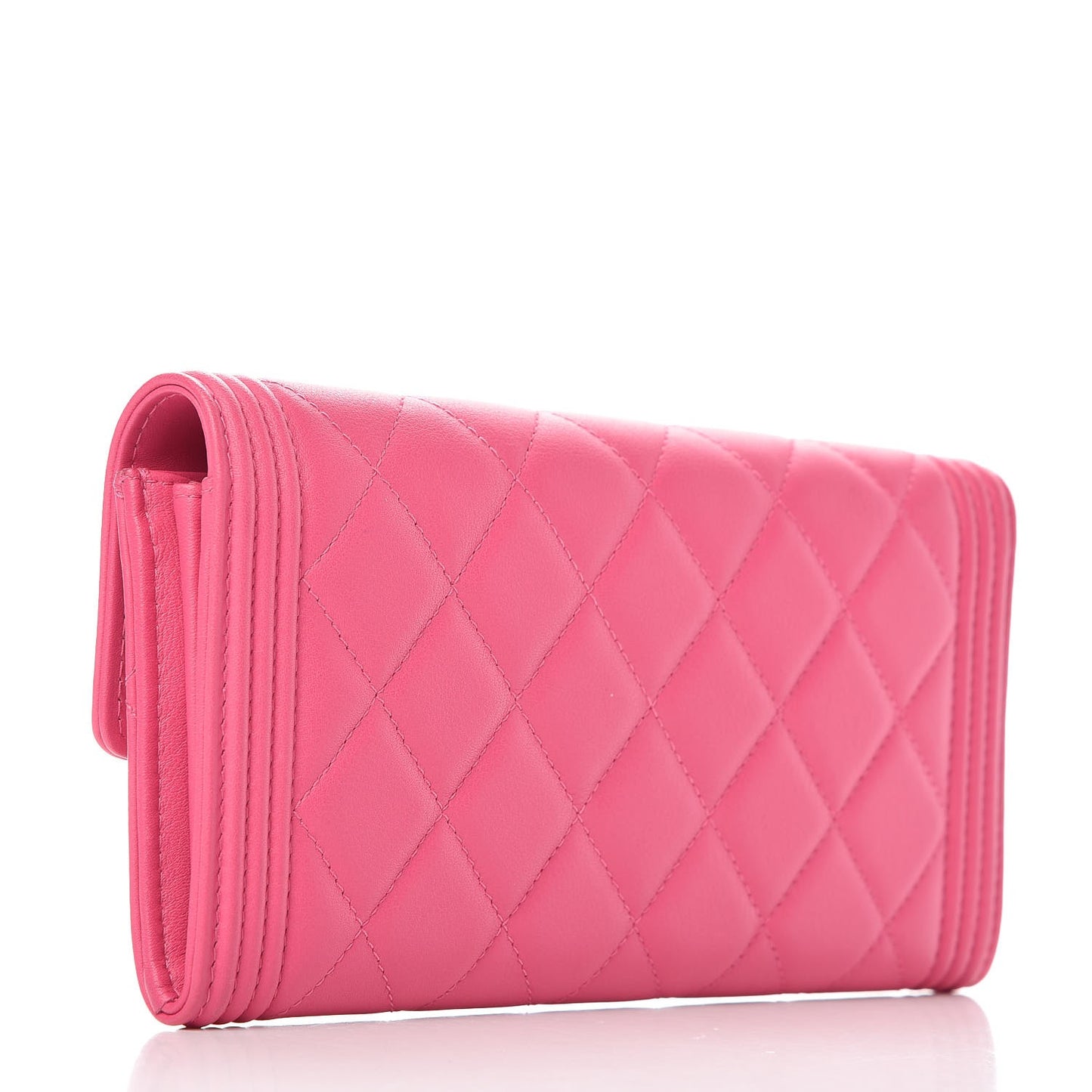 Lambskin Quilted Boy Flap Wallet Fuchsia