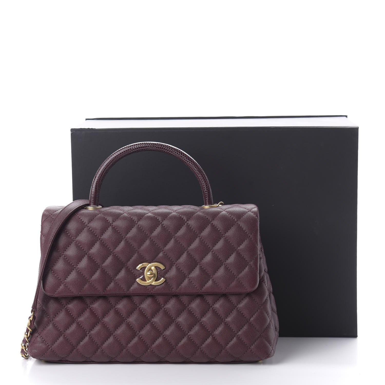 Chanel Caviar Lizard Quilted Medium Coco Handle Flap Burgundy 11 of 11