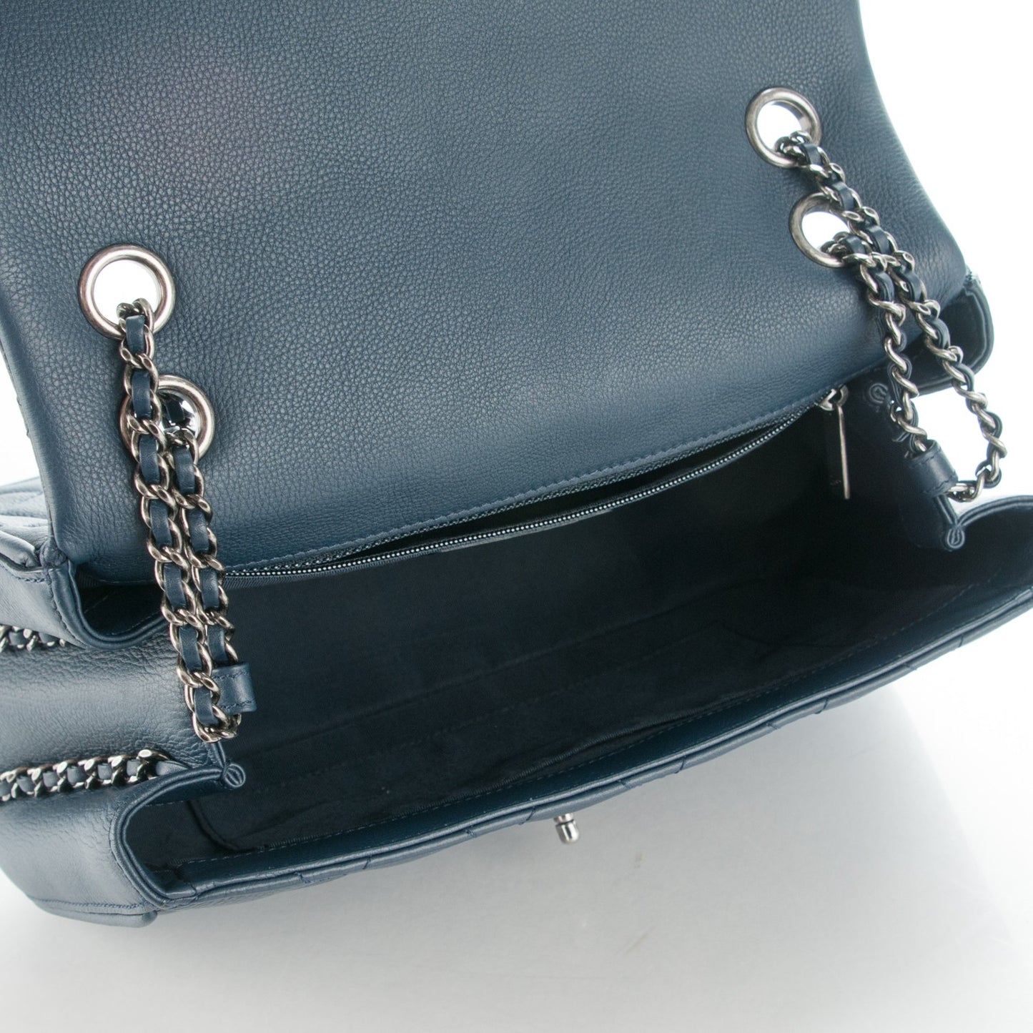 Calfskin Quilted Medium Frame in Chain Flap Navy