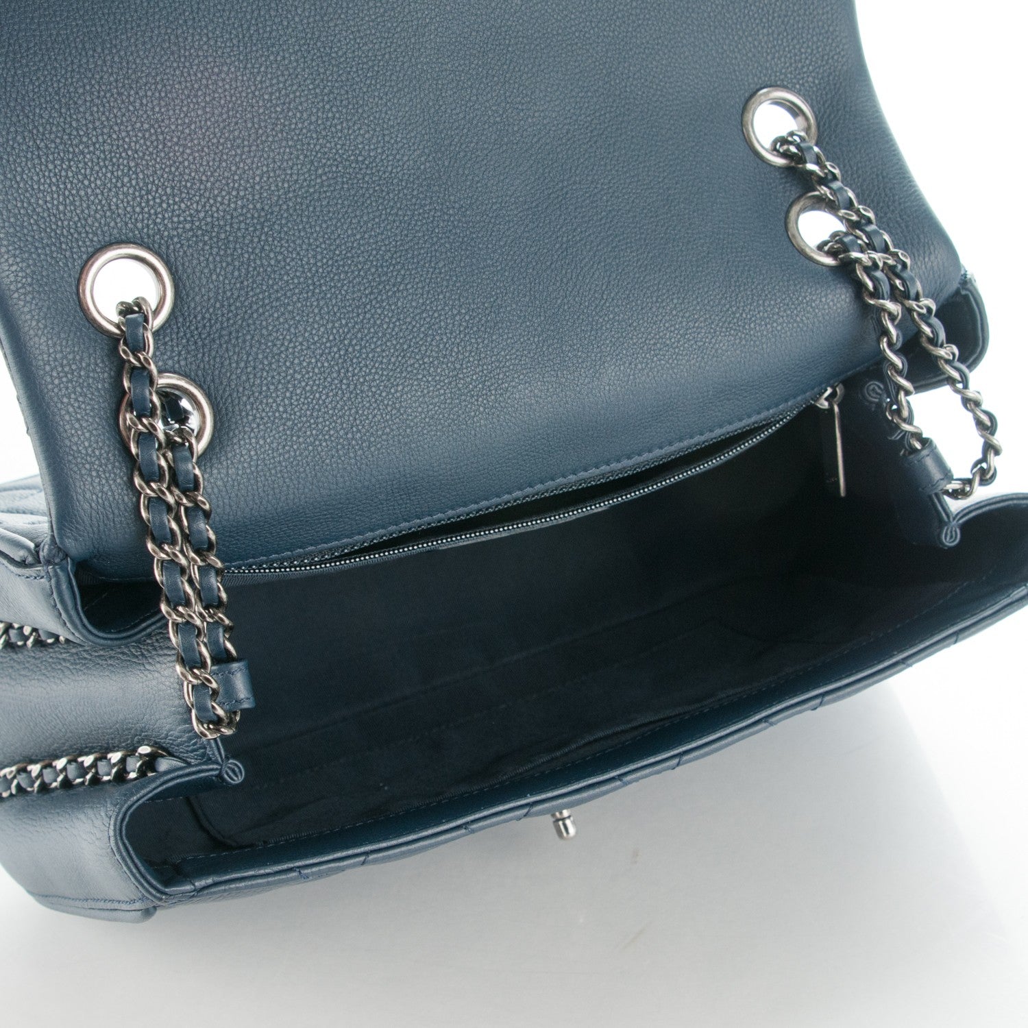 Chanel Calfskin Quilted Medium Frame in Chain Flap Navy 5 of 7