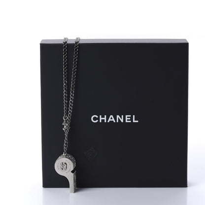 Chanel Crystal Baguette CC Whistle Pendant Necklace Silver 7 of 7