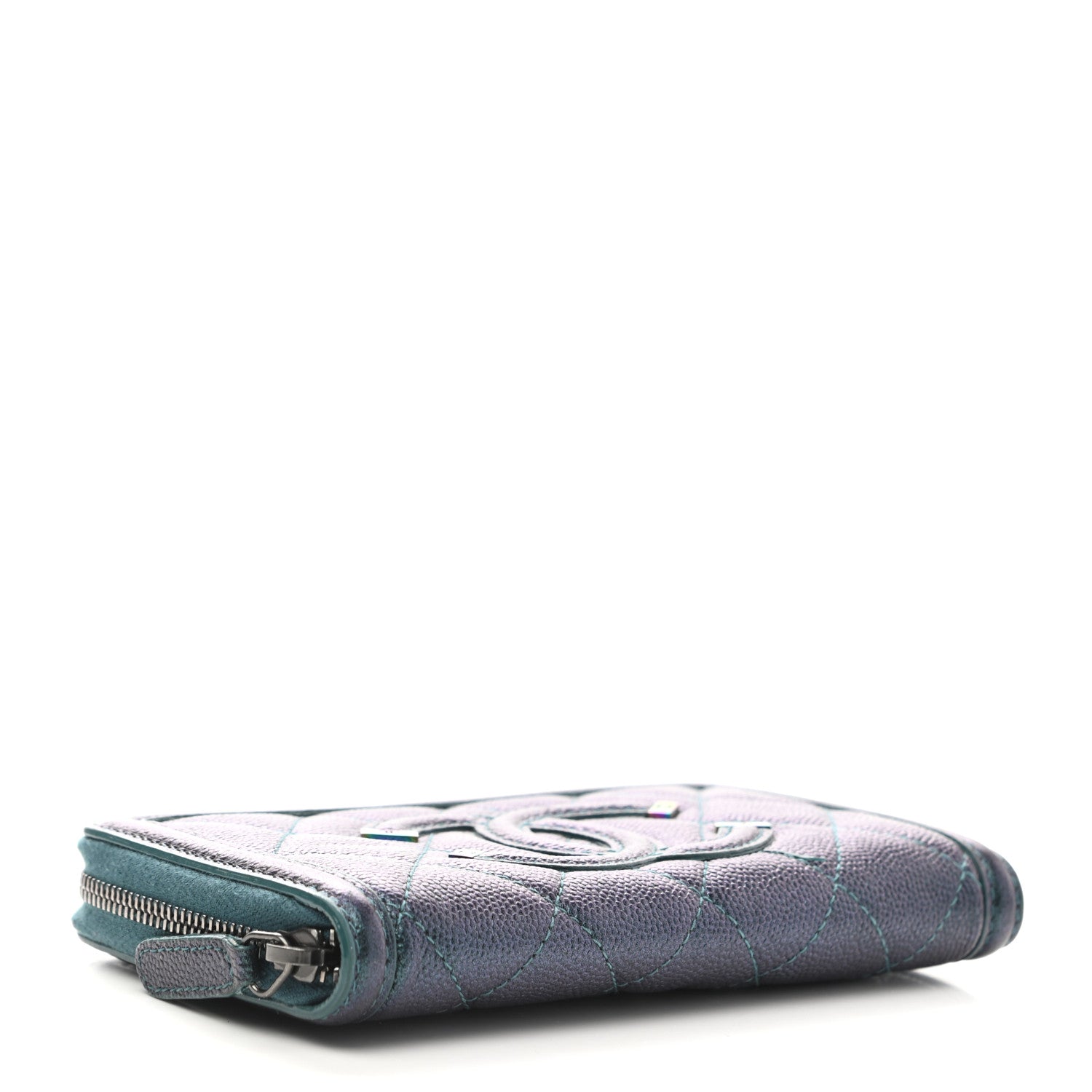 Chanel Iridescent Caviar Quilted Medium Filigree Zip Around Wallet Dark Turquoise 4 of 12