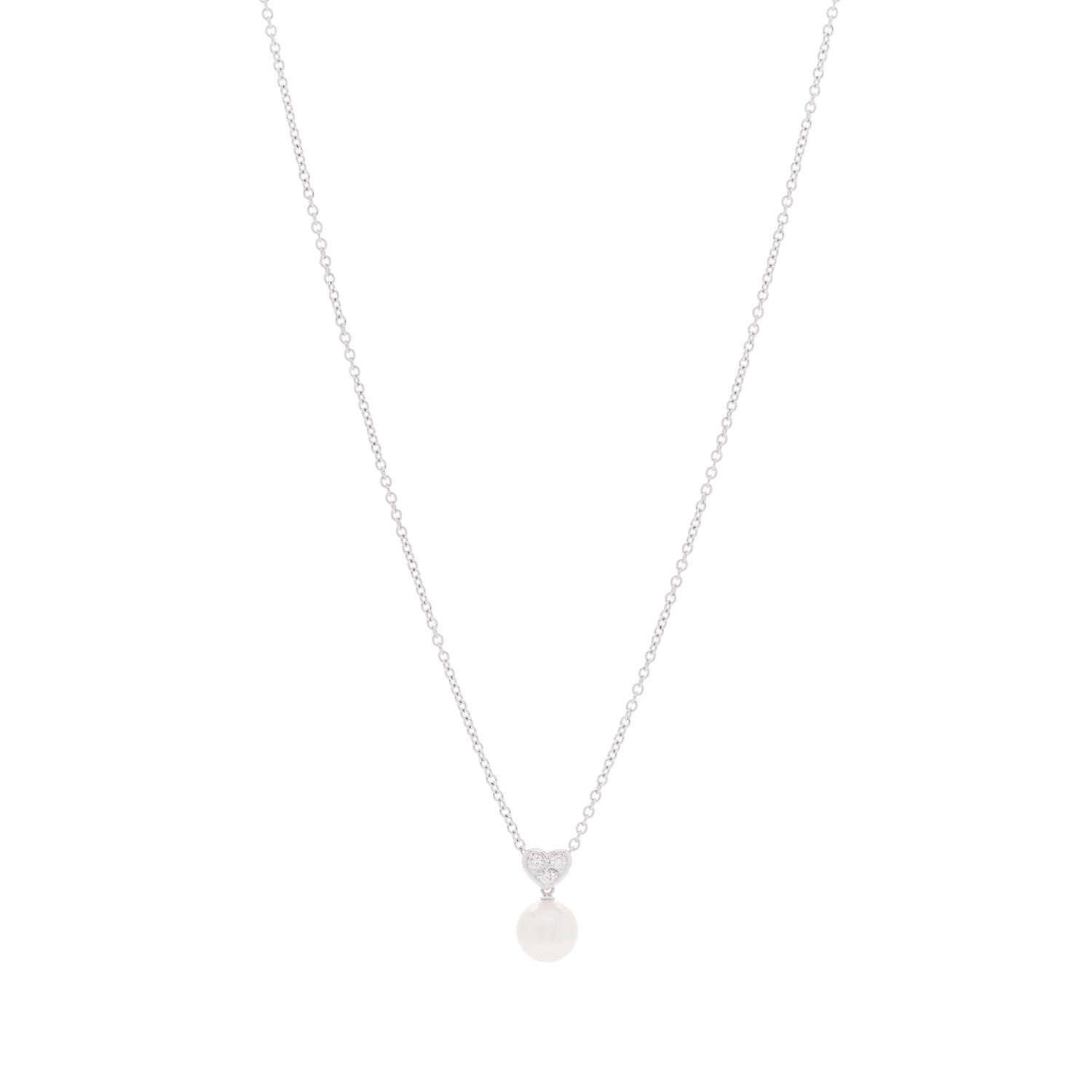 Mikimoto 18K White Gold Diamond Akoya Cultured Pearl 8mm Heart Drop Pendant Necklace 1 of 6