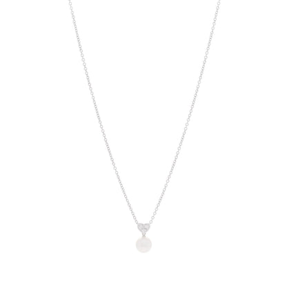 Mikimoto 18K White Gold Diamond Akoya Cultured Pearl 8mm Heart Drop Pendant Necklace 1 of 6