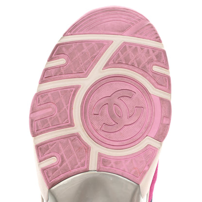 Chanel Nylon Calfskin Suede CC Sneakers 39.5 Pink Green 7 of 17