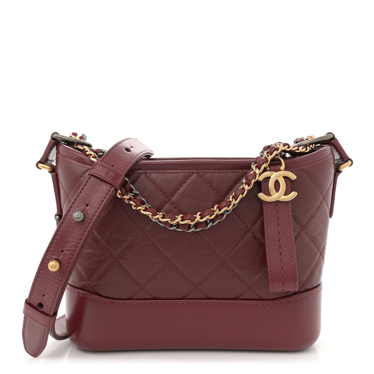 Aged Calfskin Quilted Small Gabrielle Hobo Burgundy