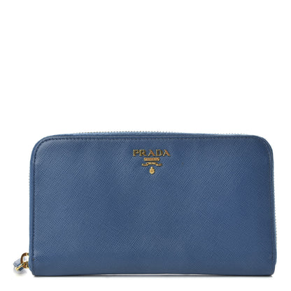 Prada Saffiano Metal Zip Around Wallet Cobalto 1 of 9