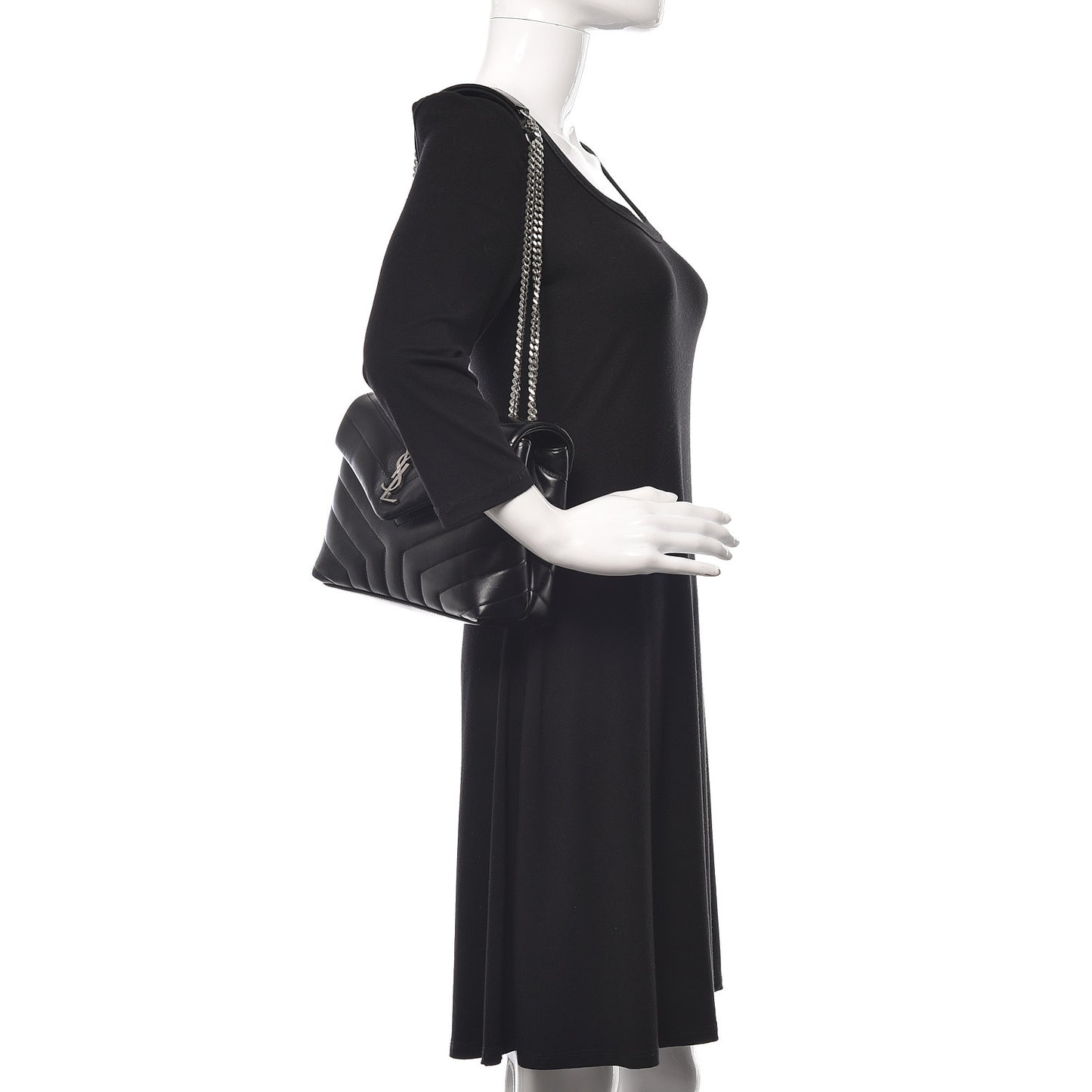 Calfskin Y Quilted Monogram Small Loulou Chain Satchel Black