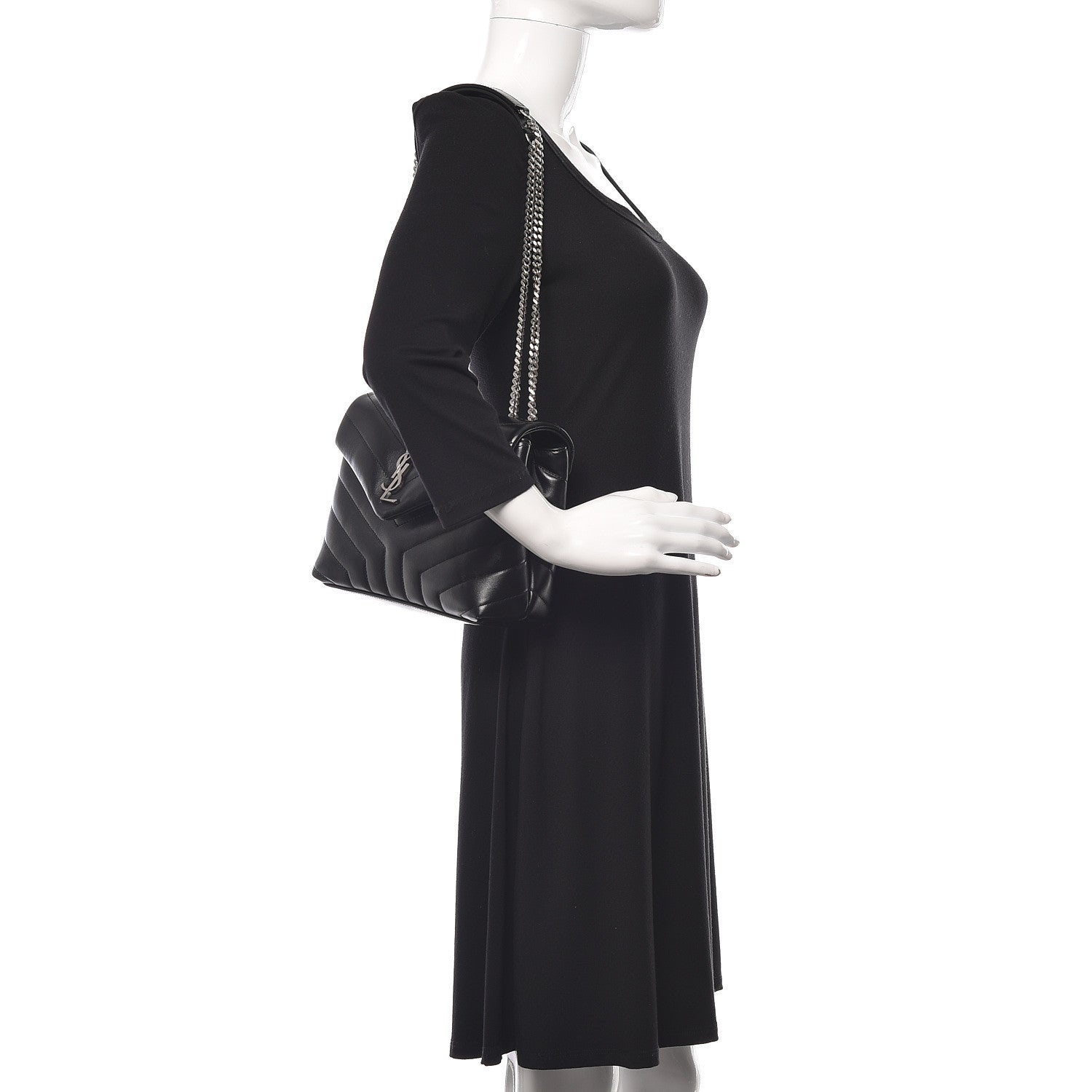 Saint Laurent Calfskin Y Quilted Monogram Small Loulou Chain Satchel Black 2 of 10